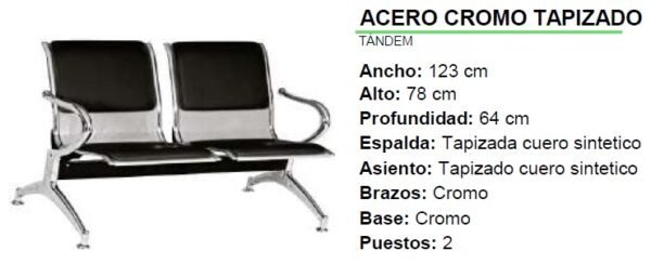 SILLA TANDEM ACERO CROMO TAPIZZADO 123 CM