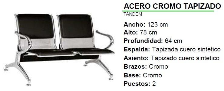 SILLA TANDEM ACERO CROMO TAPIZZADO 123 CM