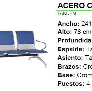 SILLA TANDEM ACERO CROMO TAPIZZADO 241 CM