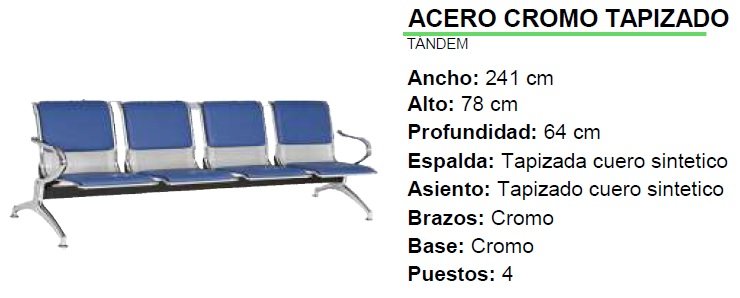 SILLA TANDEM ACERO CROMO TAPIZZADO 241 CM