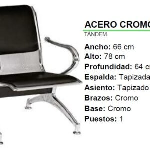 SILLA TANDEM ACERO CROMO TAPIZZADO 66 CM