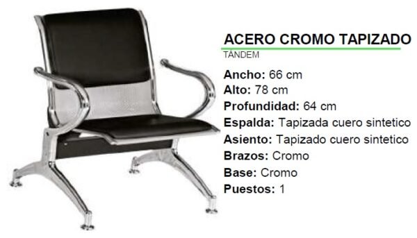 SILLA TANDEM ACERO CROMO TAPIZZADO 66 CM