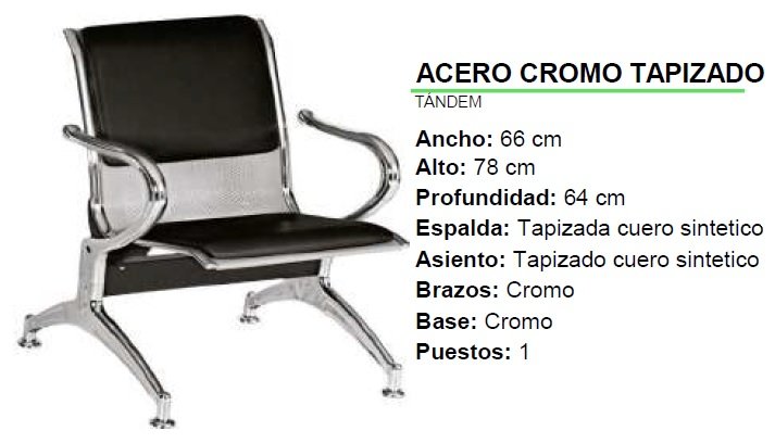 SILLA TANDEM ACERO CROMO TAPIZZADO 66 CM
