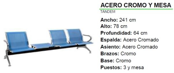 SILLA TANDEM ACERO CROMO Y MESA 241 CM